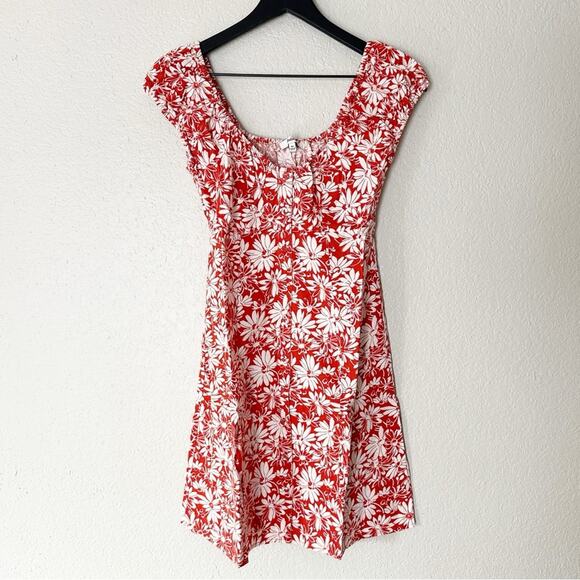 Madewell Dress Womens Mini Red Floral Linen Linen Blend Beachy Summer 00 NEW - Picture 2 of 8